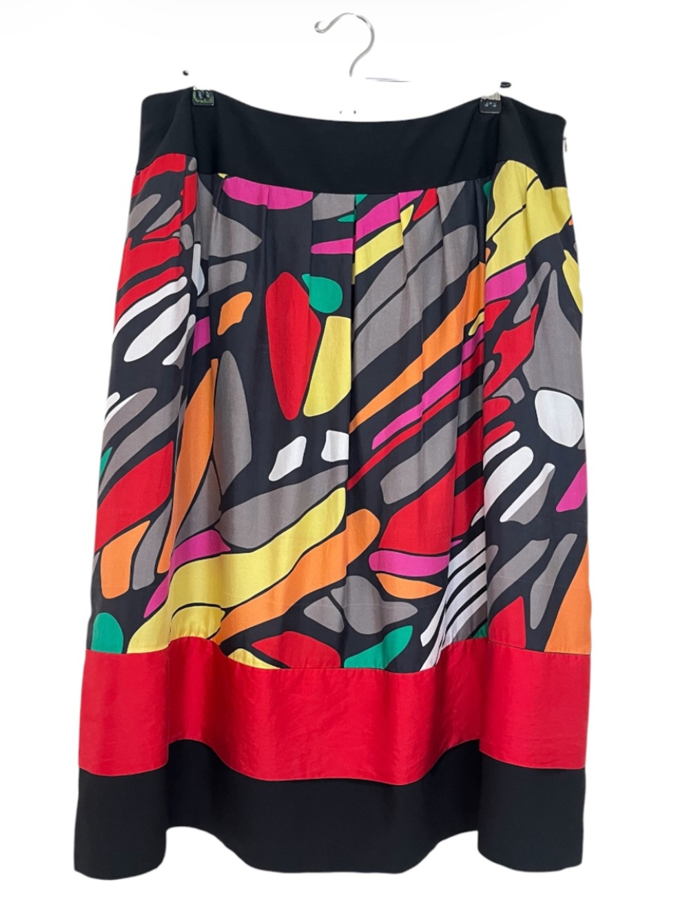 Nygard Collection 100% Silk Colourful Abstract A-Line Midi Skirt - Multicolour